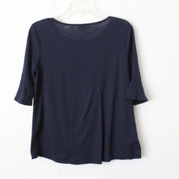 Ann Taylor Outlet Black Scoop Neck 3/4 Bell Sleeve Floral Accent Top Size Small - Picture 8 of 8